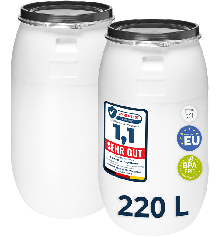 Garronda Set 2X 220 Liter Regentonne mit Deckel Weithalsfass aus HDPE Regenfass für Garten Fass 220l