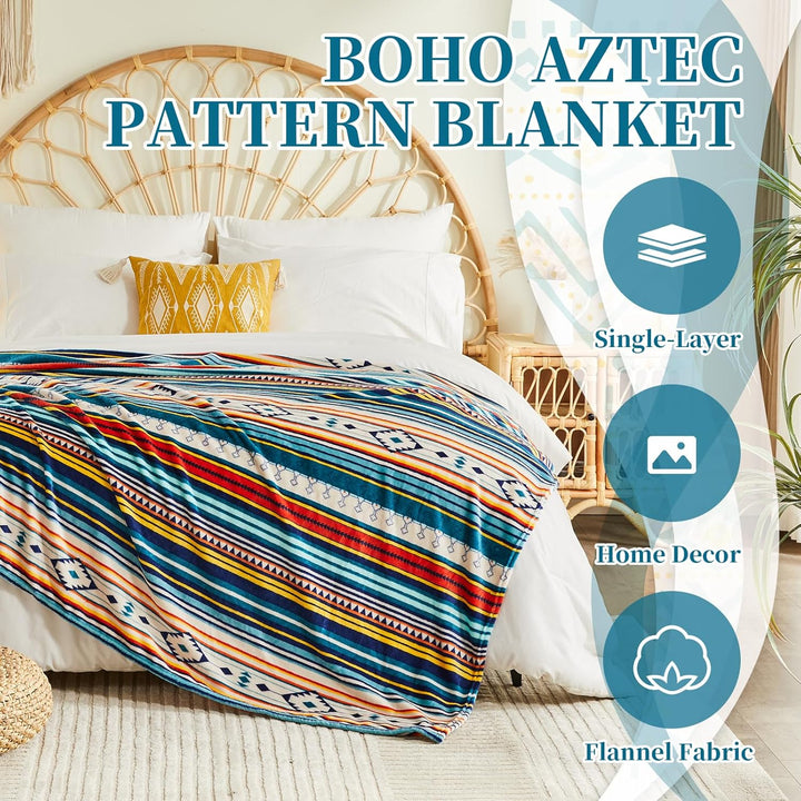 Qucover Kuscheldecke 200x200, Wohndecke Boho Decke Buntes Streifenmuster, Couchdecke Weich Warm Woll