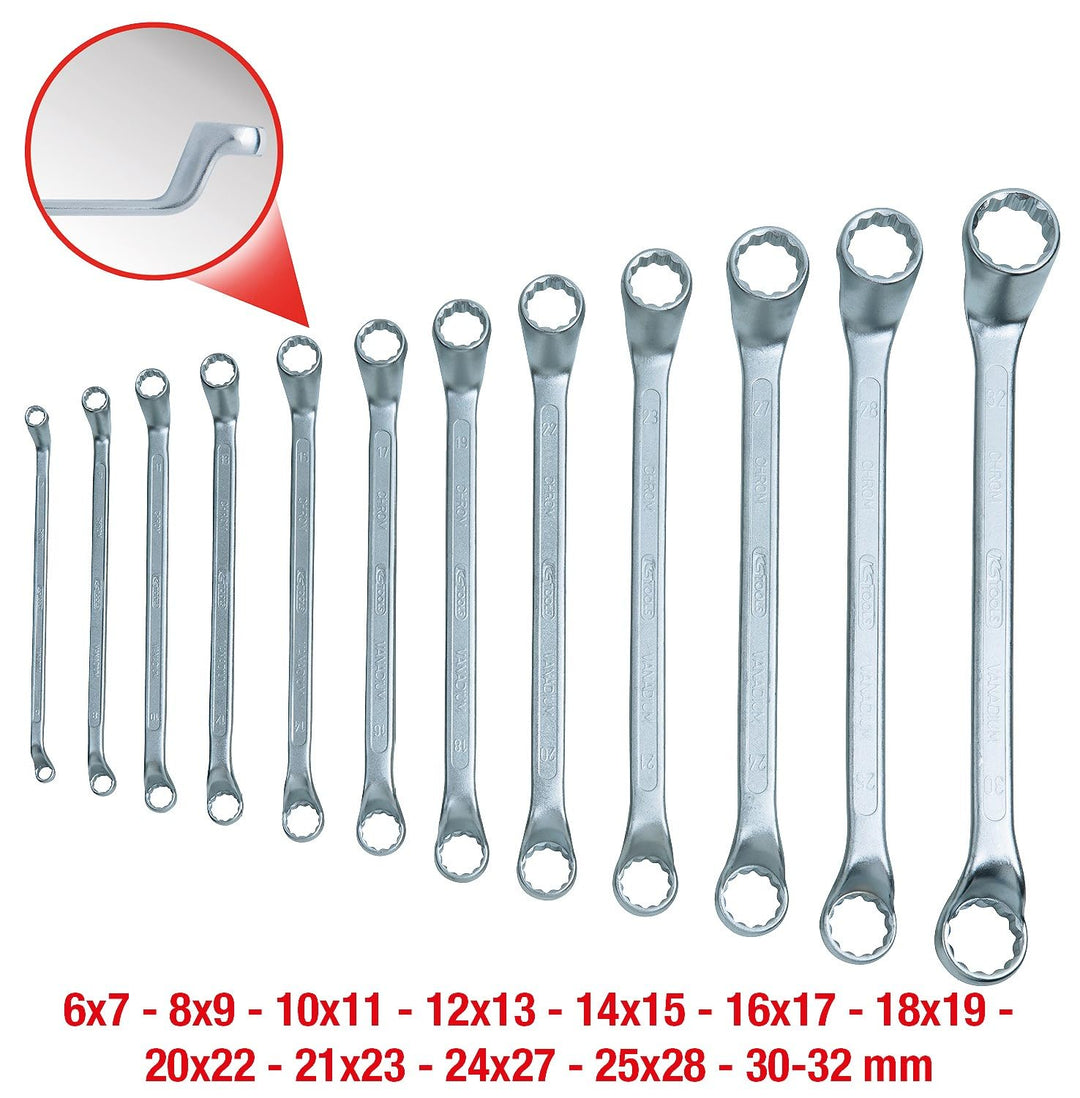 KS Tools 517.0250 CLASSIC Doppel-Ringschlüssel-Satz, 12-tlg. gekröpft, 6-32mm
