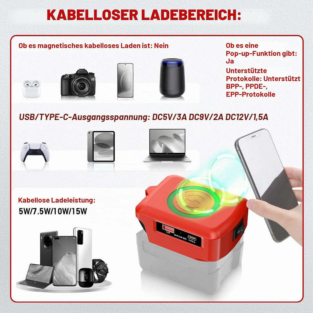Wireless Für Einhell Akku USB Ladegerät Adapter, Kabelloses Tragbares Ladegerät Für Einhell 18v, USB