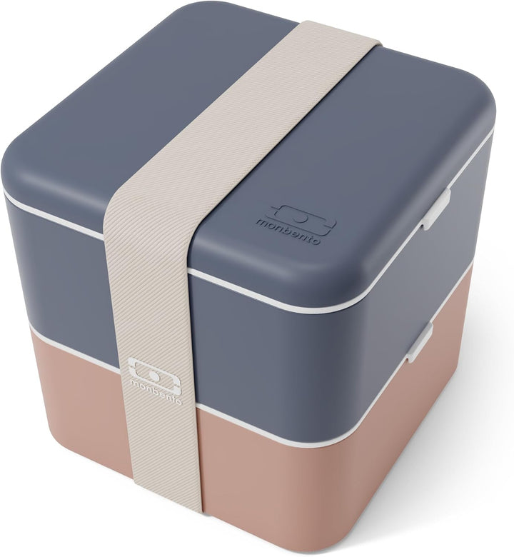MONBENTO - Bento Box Erwachsene Square blau/rosa Made in France - Brotdose mit 2 Fächern Luftdichten