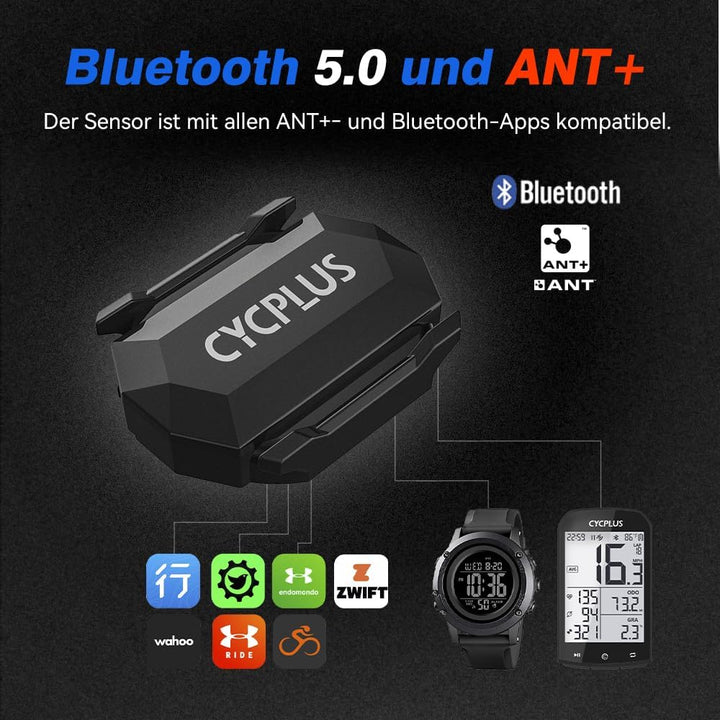 CYCPLUS Fahrrad Trittfrequenzsensor oder Geschwindigkeitssensor Dual Modul Bluetooth und ANT +