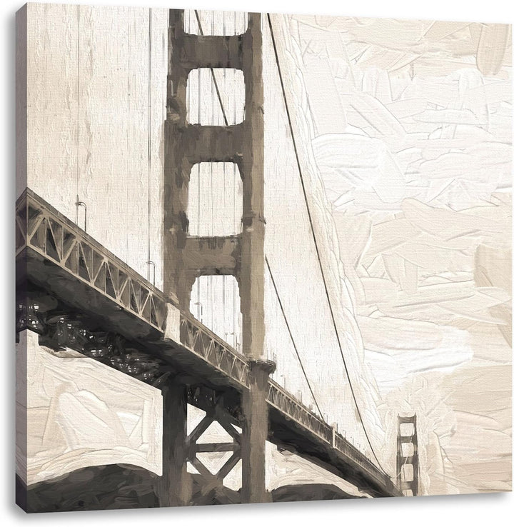 Pixxprint Blick auf Brücke in San Francisco Pinsel Effekt, Format: 70x70 auf Leinwand, 70x70