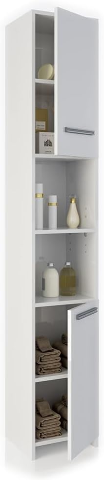 Vicco Badschrank Kiko, Weiss, 30 x 190 cm Weiss 30 cm x 190 cm x 30 cm, Weiss 30 cm x 190 cm x 30 cm