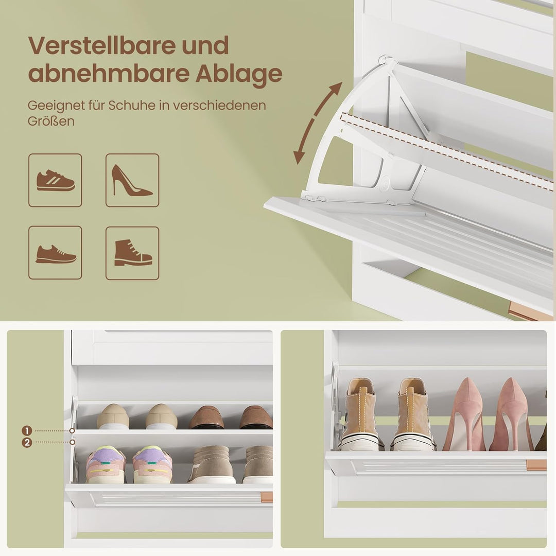 Schuhschrank mit 2 Klappen, Schublade, Schuhkipper Schmal, Trennwand Verstellbar, für 12-16 Paar Sch