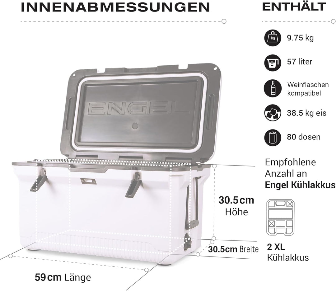 ENGEL 56,8 Liter Grosse Kühlbox - Ultra-Leicht, Tragbare, Passive Kühlbox für Camping, Picknick, Wan