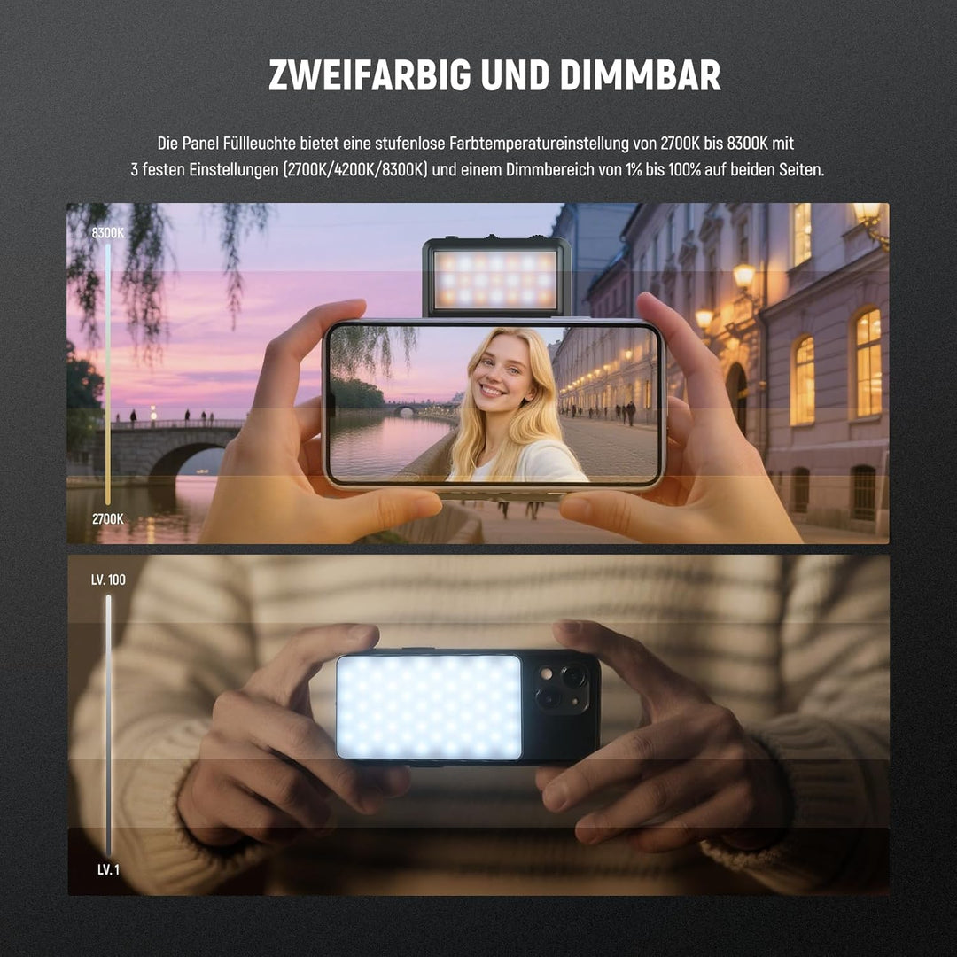 NEEWER Basics Magnetisches Handy Selfie Licht für iPhone, MagSafe, doppelseitiger Clip, LED Beleucht