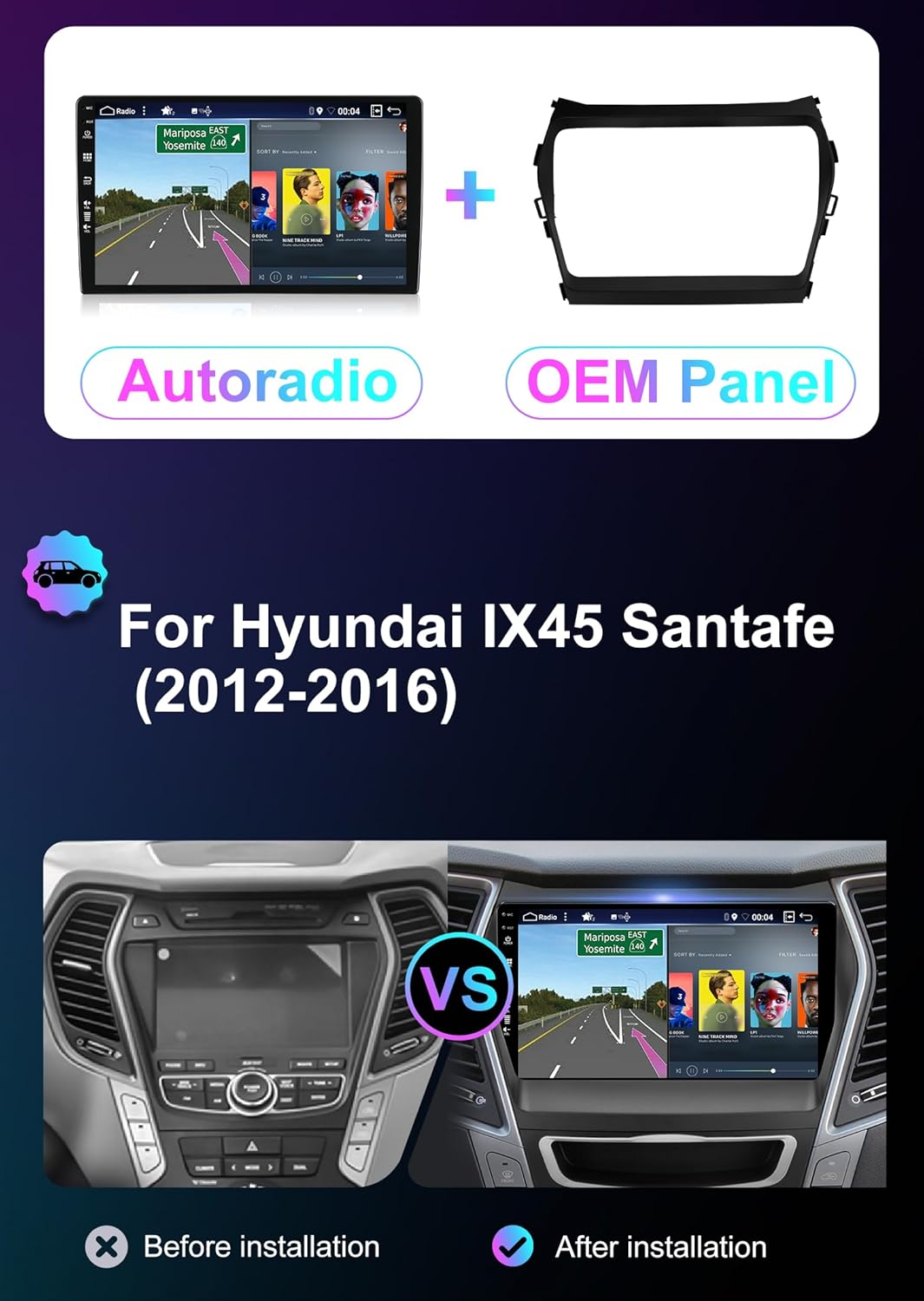 [6GB+128GB] Android 14 Autoradio für Hyundai IX45 Santa Fe 2013-2018-[Integriertes CarPlay/Android A