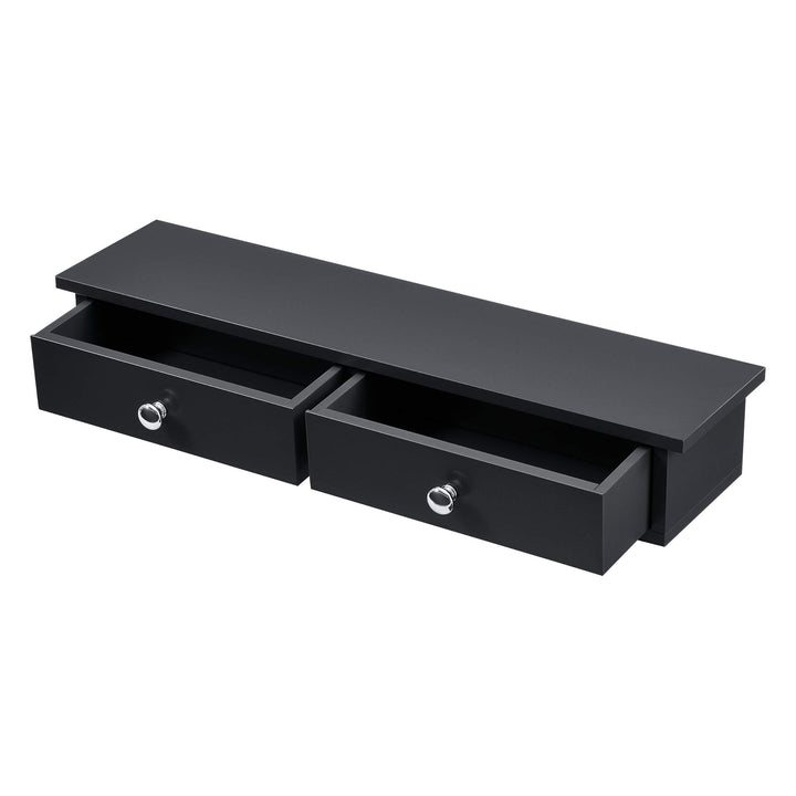 [en.casa] Wandregal mit 2 Schubladen Regal 10x60x15cm Ablage bis 15 kg Hängeregal MDF Schwarz, Schwa
