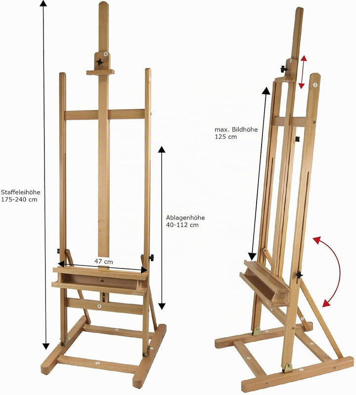 Paintersisters Atelier-Staffelei ARTA - stabile Studio-Staffelei mit H-Fuss aus Buchenholz FSC®, für