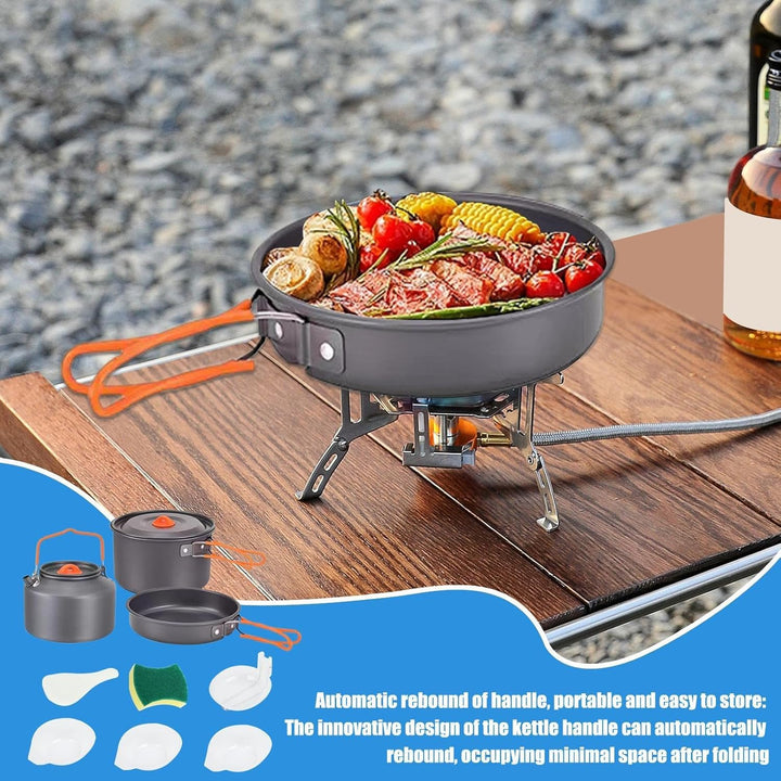 Camping-Kochset | Kompaktes Topf- und Pfannen-Set, tragbares Camping-Topf- und Pfannen-Set mit Wasse
