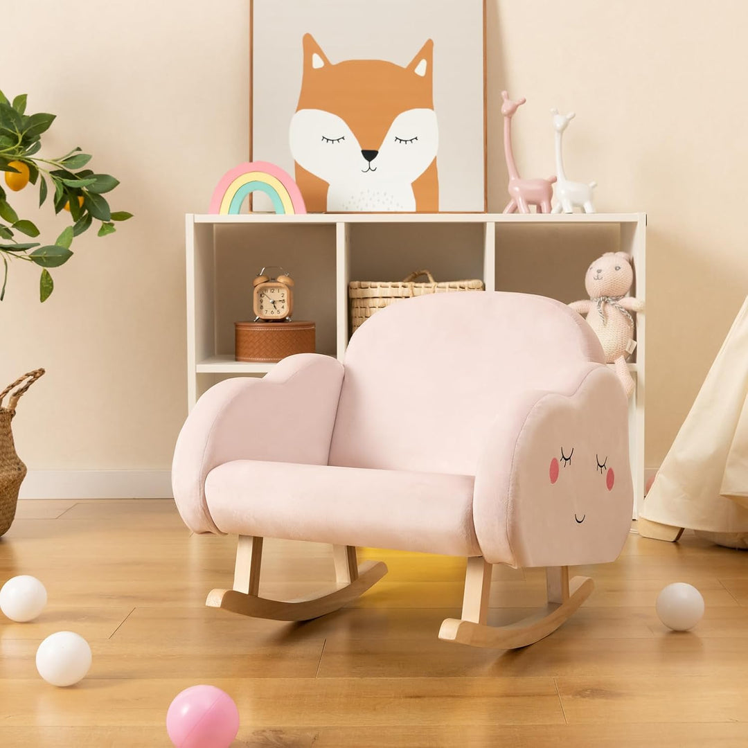 DREAMADE Kindersessel, Kindersofa aus Veloursstoff mit Rückenlehne, massiven Holzfüssen & Kippsicher