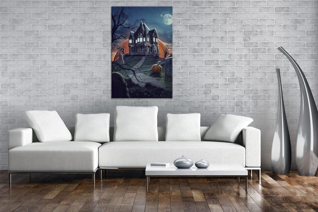 deyoli Helloween Villa Format:90x60 cm als Leinwandbild, Motiv fertig gerahmt auf Echtholzrahmen, Ho
