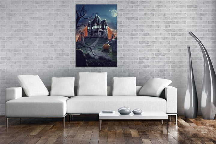 deyoli Helloween Villa Format:90x60 cm als Leinwandbild, Motiv fertig gerahmt auf Echtholzrahmen, Ho