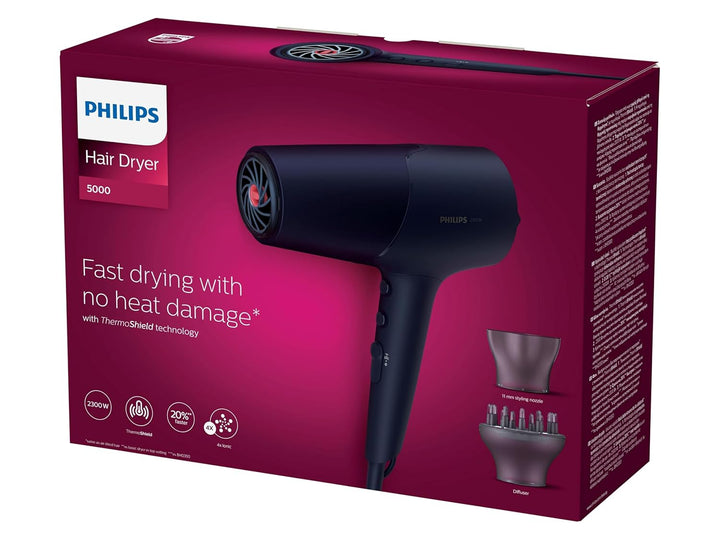 Philips Haartrockner der 5000er Serie mit ThermoShield Technologie, 3 Heiz- und 2 Geschwindigkeitsst
