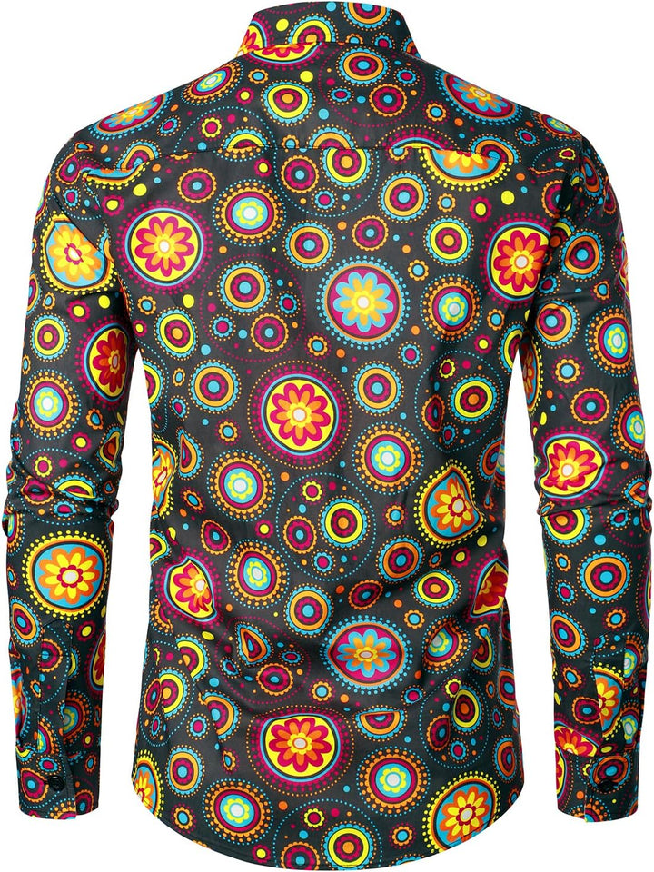 JOGAL Herren Regular Fit Floral Business Hemd Langarm Button Down Print Freizeithemd M Braun Kreis,