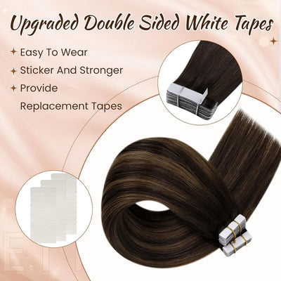 Hetto Echthaar Tape in Extensions Balayage Braun Tape Haarverlangerung Remy Echthaar Tape in Extensi