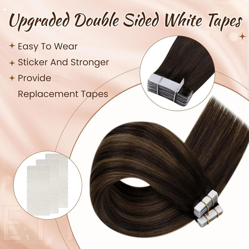 Hetto Tape in Extensions Dunkelstes Braun to Aschbraun Tape in Echthaar Extensions Remy Tape in Exte