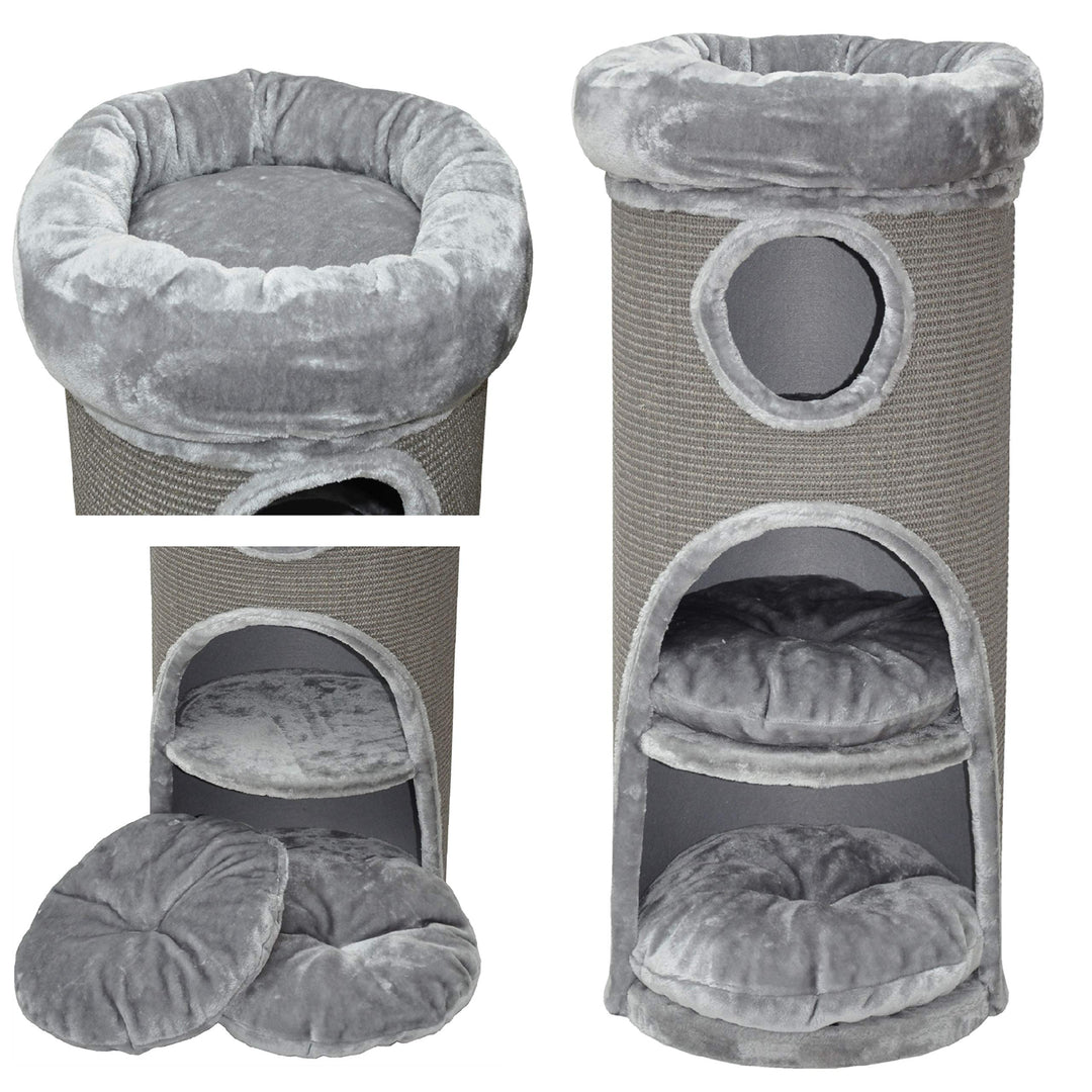 nanook Katzen Kratztonne Kratzbaum grau - 100 x 40 cm - standfest - mit Katzenbett, Plüschrand und K