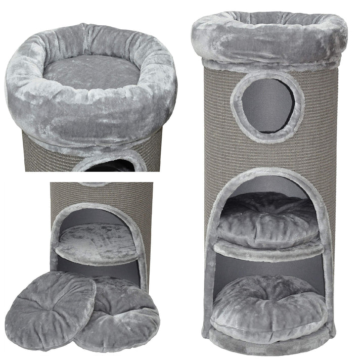 nanook Katzen Kratztonne Kratzbaum grau - 100 x 40 cm - standfest - mit Katzenbett, Plüschrand und K