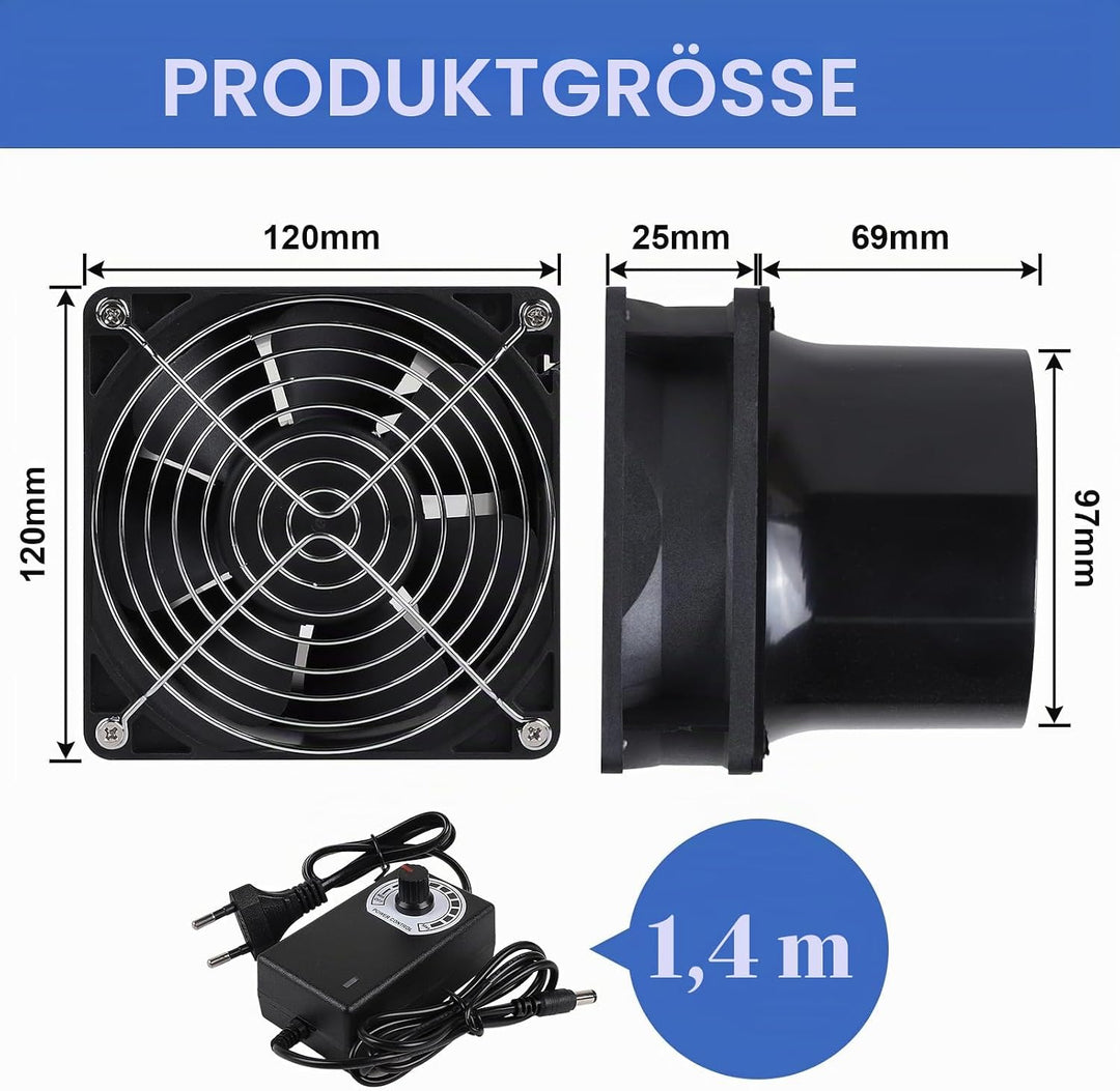 CPROSP Abluftventilator 100mm mit Geschwindigkeitsregler, Rohrventilator, Rauchabzug Ventilator mit