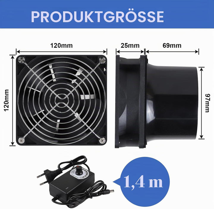 CPROSP Abluftventilator 100mm mit Geschwindigkeitsregler, Rohrventilator, Rauchabzug Ventilator mit