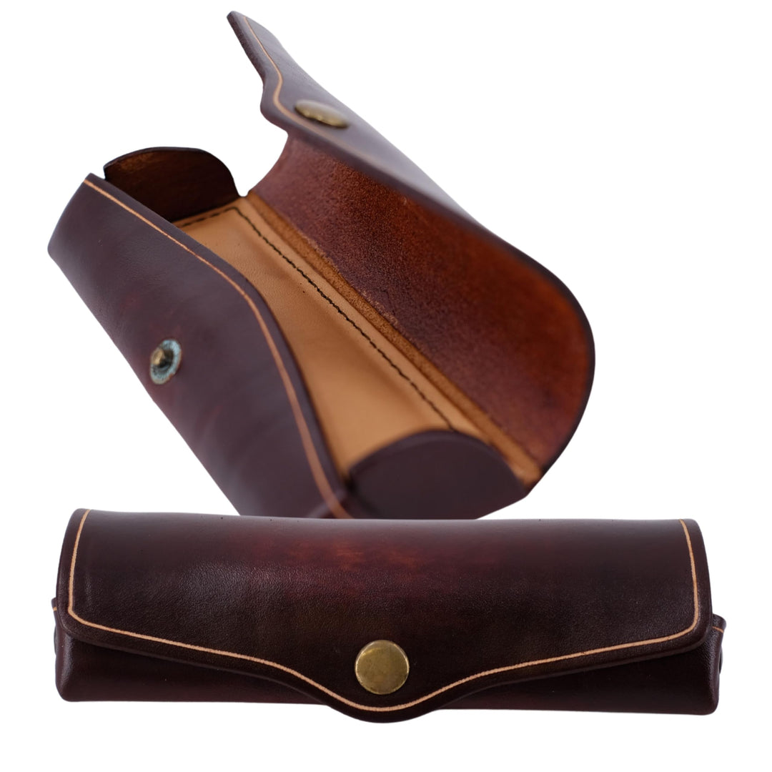 Mika Unisex Brillenetui Gross aus Echt Leder/Sattelleder, Etui für Brillen und Sehhilfen, Sonnenbril
