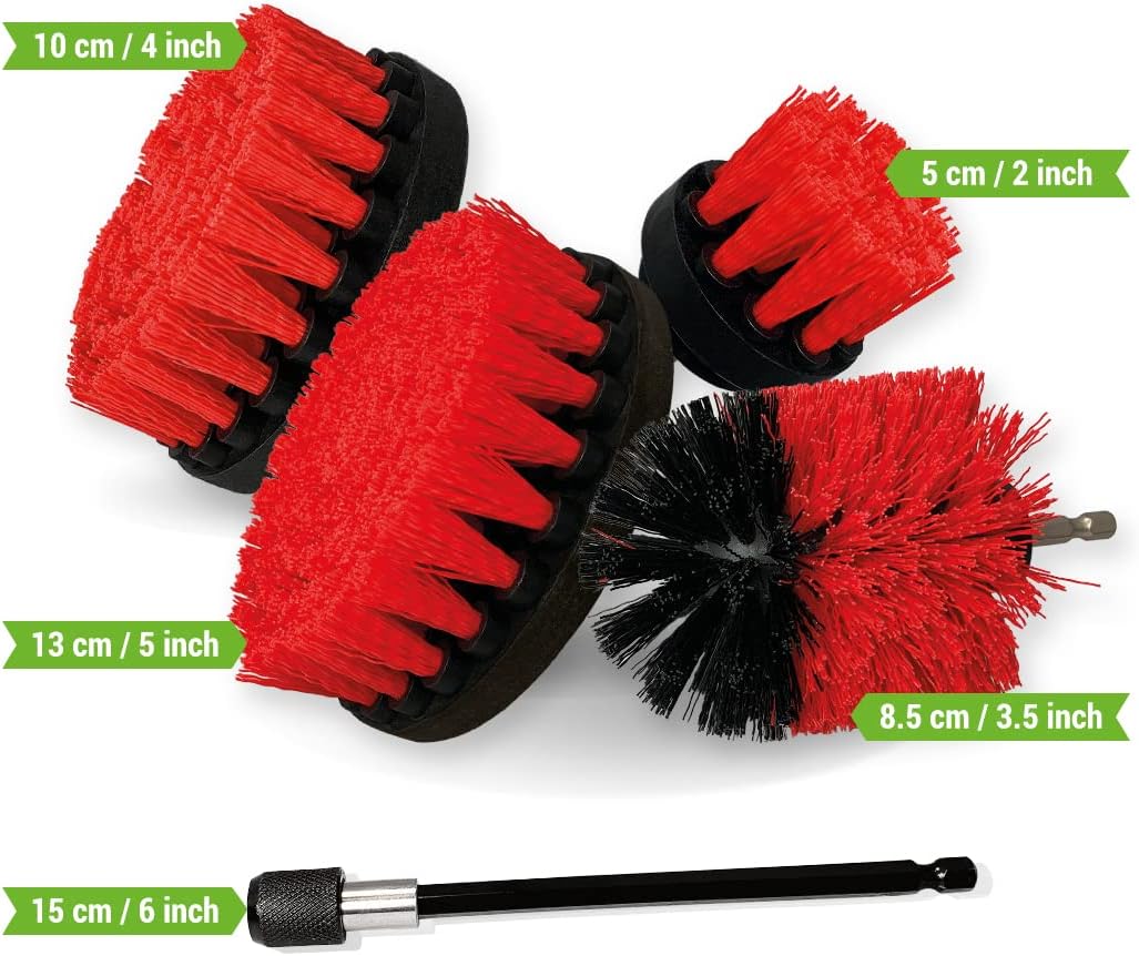 Premium-Bohrbürste, steif, rot, 5 Stück. Set.Professioneller Power-Schrubber.Kratzt Keine Oberfläche