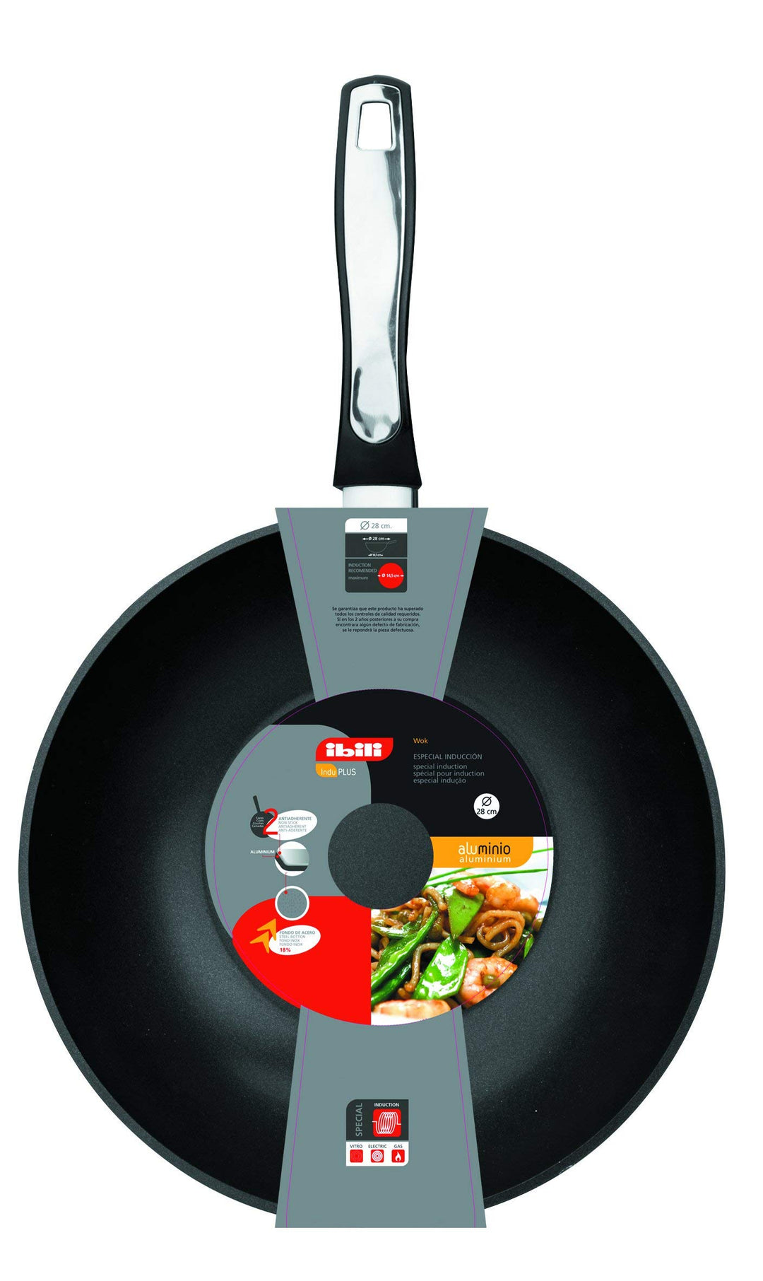 IBILI Wok INDUPLUS 28 CMS, Stainless Steel, schwarz, 28 cm