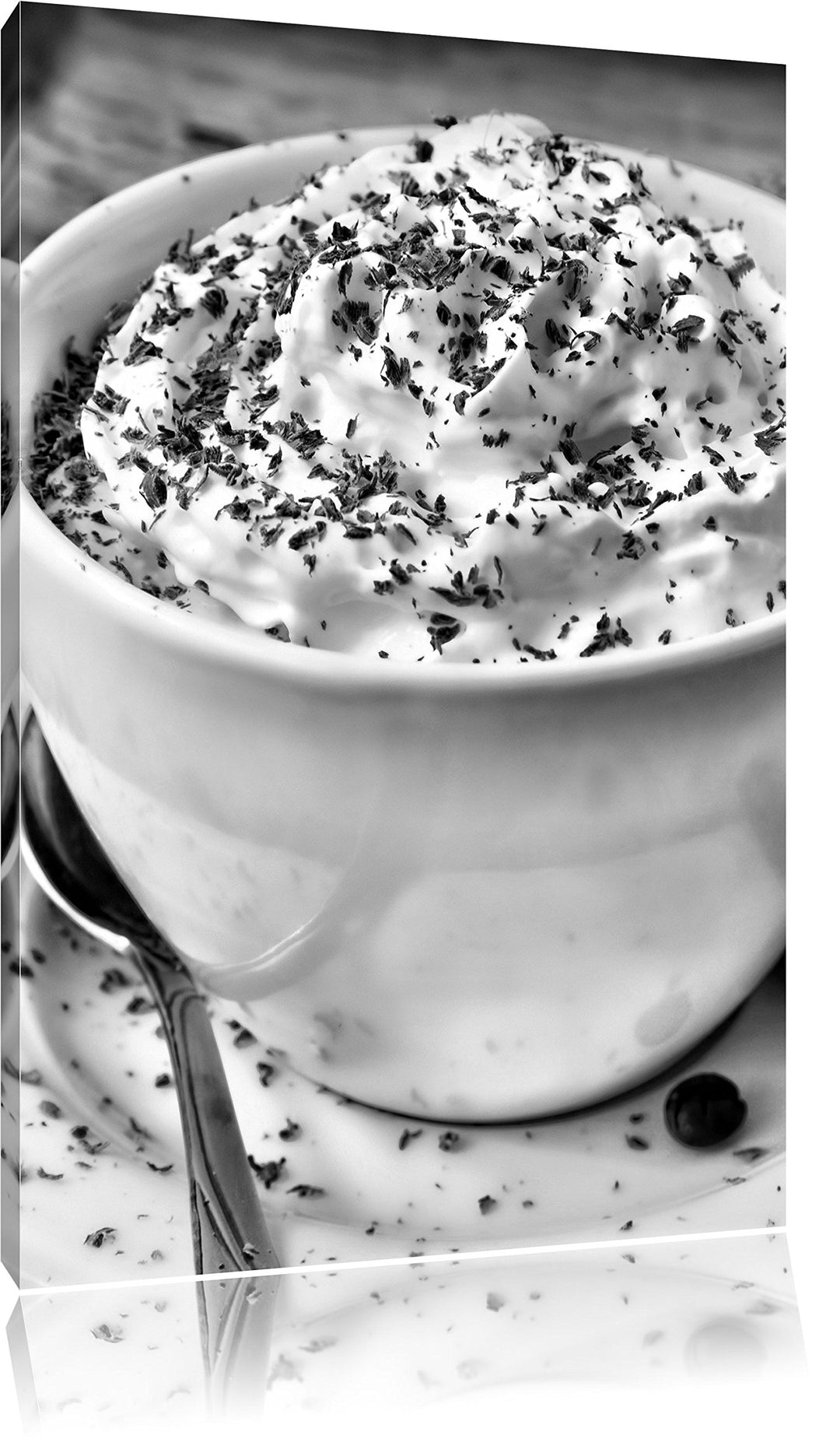 Pixxprint Monocrome, Frischer Kaffee mit Schokosträusel, Format: 100x70 auf Leinwand, XXL riesige Bi