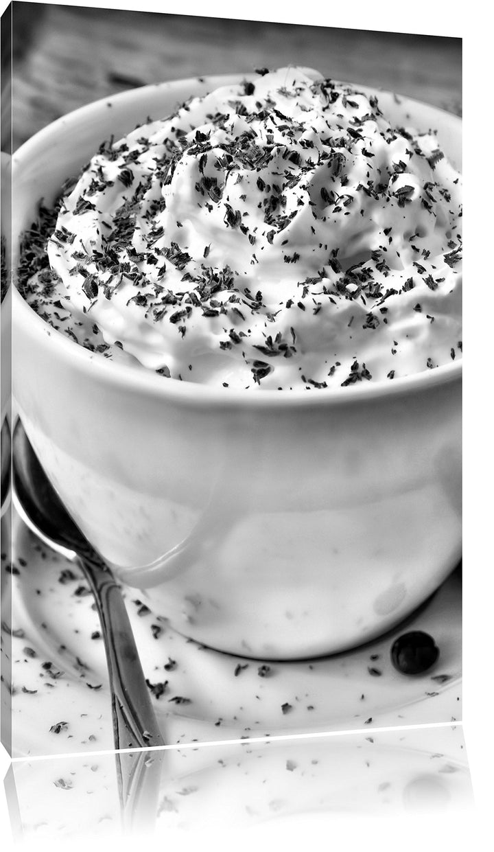 Pixxprint Monocrome, Frischer Kaffee mit Schokosträusel, Format: 100x70 auf Leinwand, XXL riesige Bi