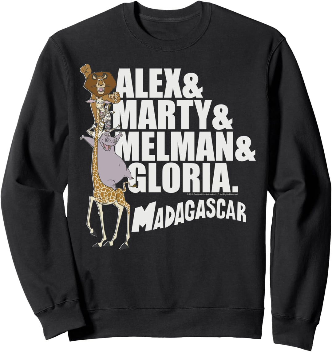 Madagascar Group Shot Stacked Names Text Poster Sweatshirt