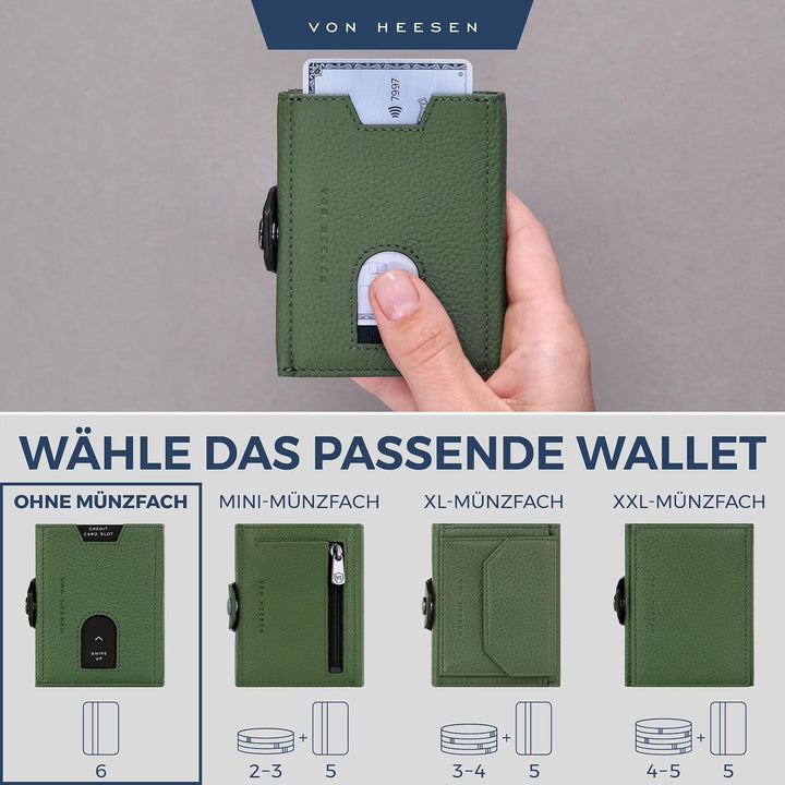 VON HEESEN Slim Wallet mit RFID Schutz - Geldbörse Herren klein - Mini Geldbeutel Damen Portmonee -