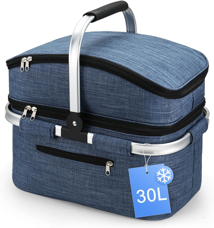 Nagoyuki 30L Einkaufskorb, Kühltasche, Faltbarer Kühlkorb, Doppellagige Einkaufstasche, Praktischer