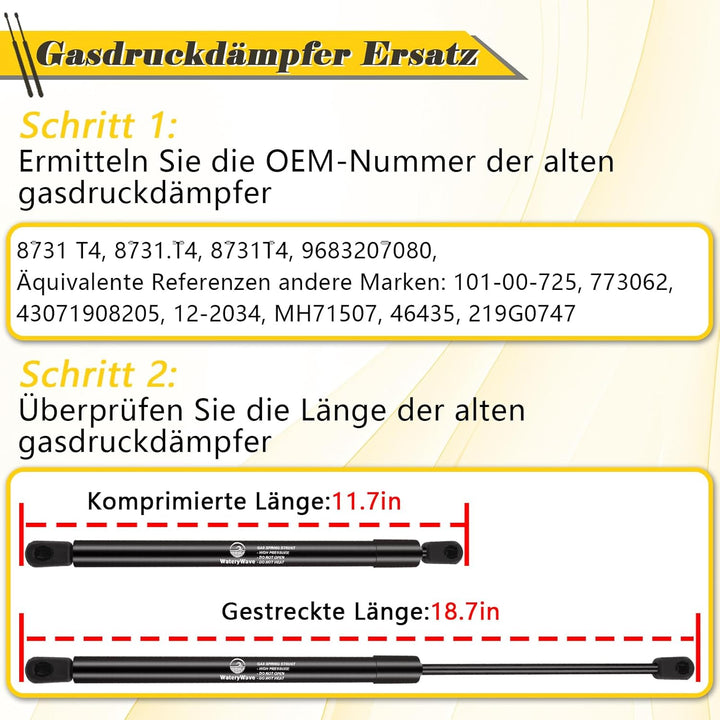 2X Heckklappendämpfer für Peugeot 3008 (2009-2016) Gasdruckdämpfer Schwarz Gasdruckfeder Heckklappe