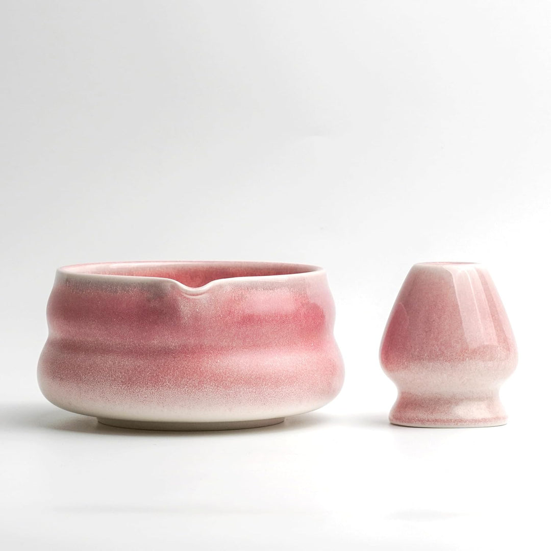 HEI MING Premium Matcha Set 6-teilig – Exklusives Matcha Tee Set mit Bambus-Chasen (Besen), Rosa Ker