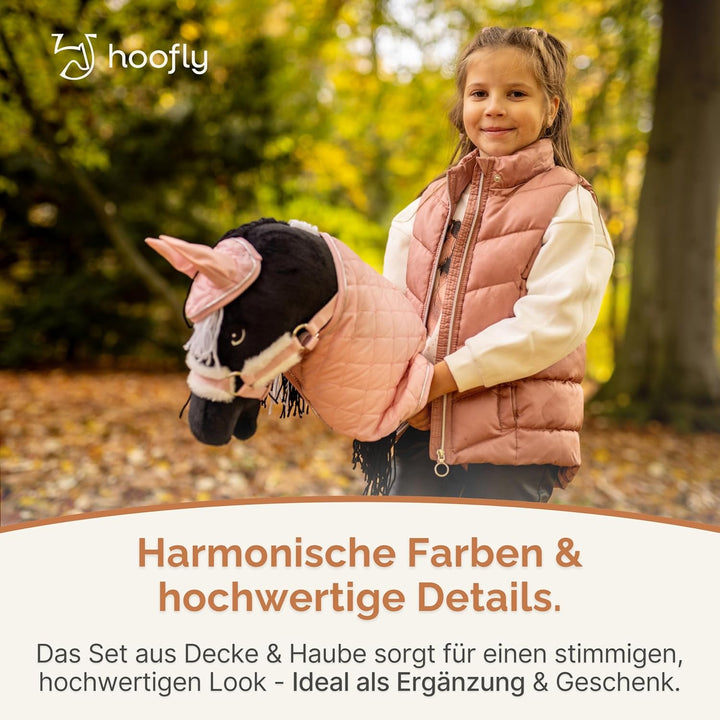 Hoofly Hobby Horse Zubehör Set – Decke &amp; Fliegenhaube in Pink für Hobby Horses [TÜV geprüft] – Hochw
