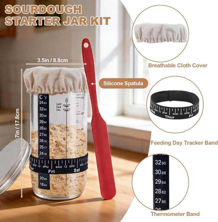 Sauerteig Starter Set, Sauerteig Glas, Runde Gärkörbchen für Brot Gärkorb mit Abdeckungen, Geschenk