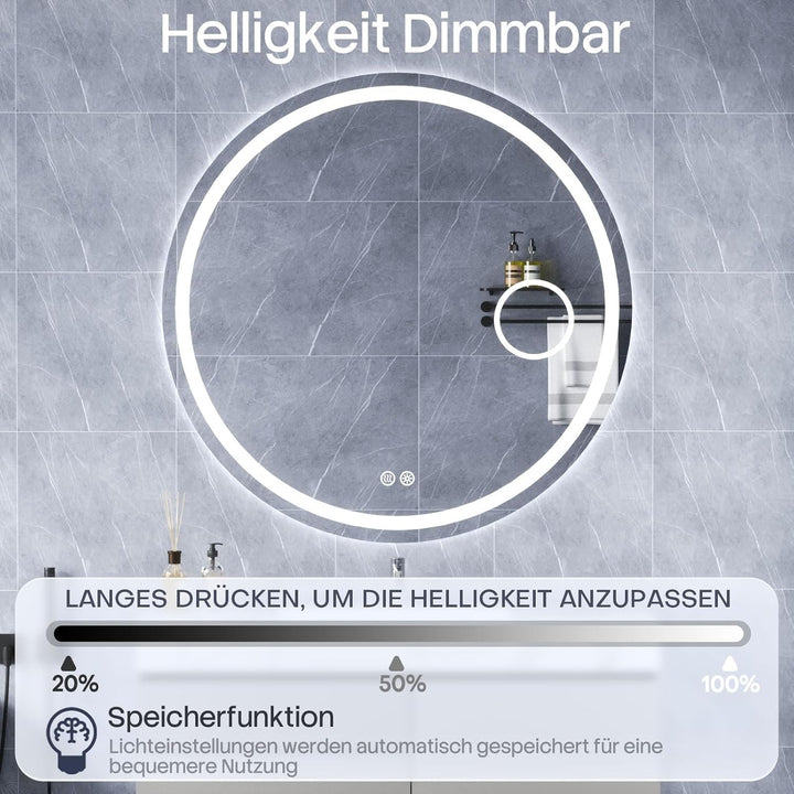 HySail Badspiegel mit Beleuchtung, 5mm Hochauflösender Silber-Spiegel, 3 Farbtemperaturen & Dimmbare