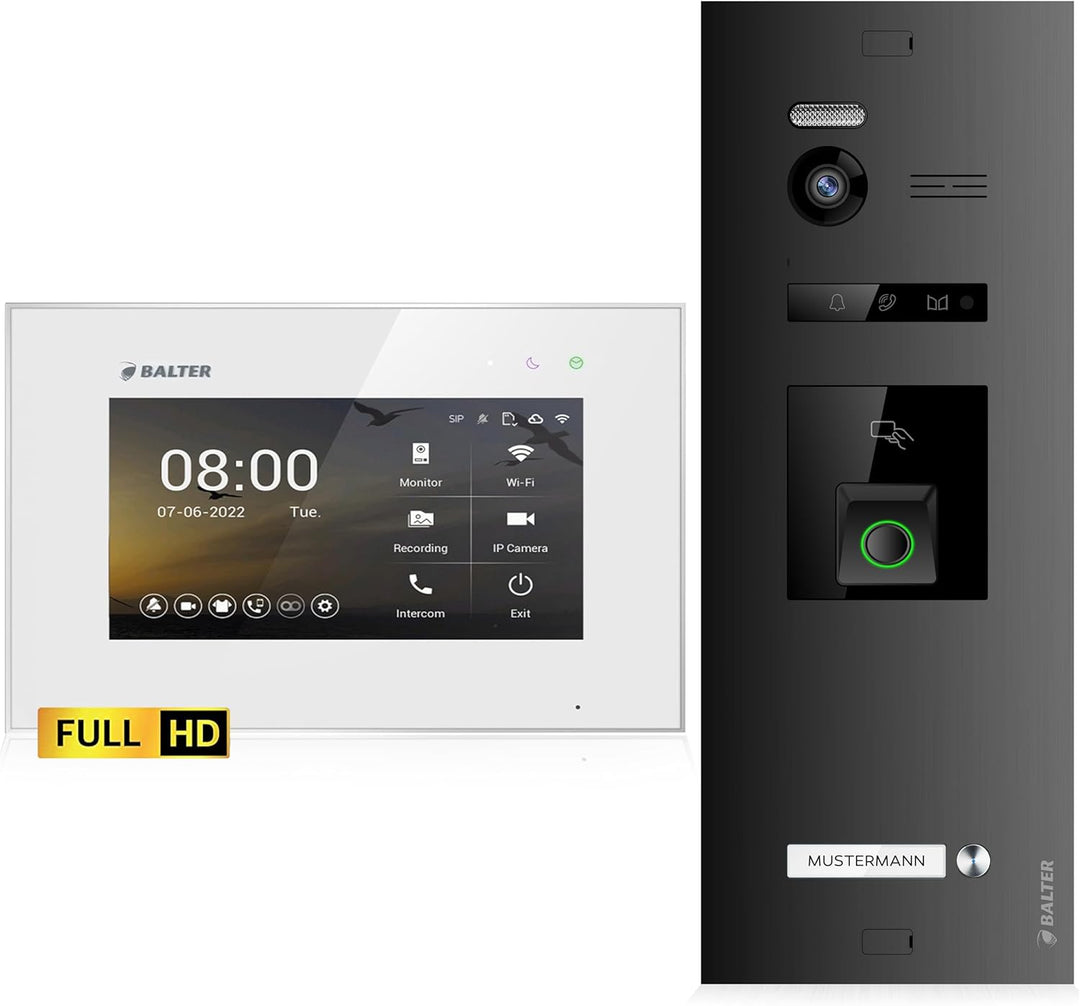 Balter EVO-HD Video Türsprechanlage mit Fingerprint, Video Türklingel, 1 Familienhaus, 1x 7 Zoll Mon