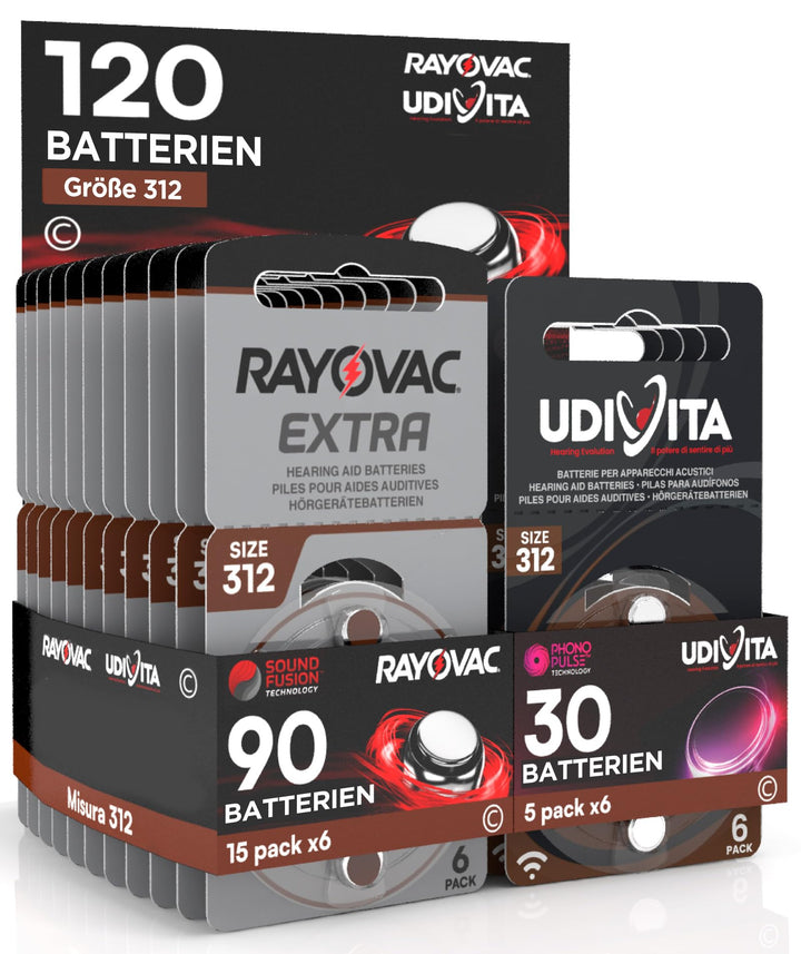 Rayovac Extra Advanced 312. 120 Batterien: 90 Rayovac + 30 Lebensdauer