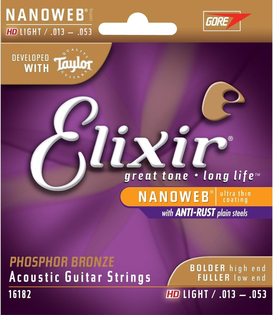 Elixir® Saiten 80/20 Bronze Akustik-Gitarrensaiten mit NANOWEB® Beschichtung, Light (.012-.053) & Sa