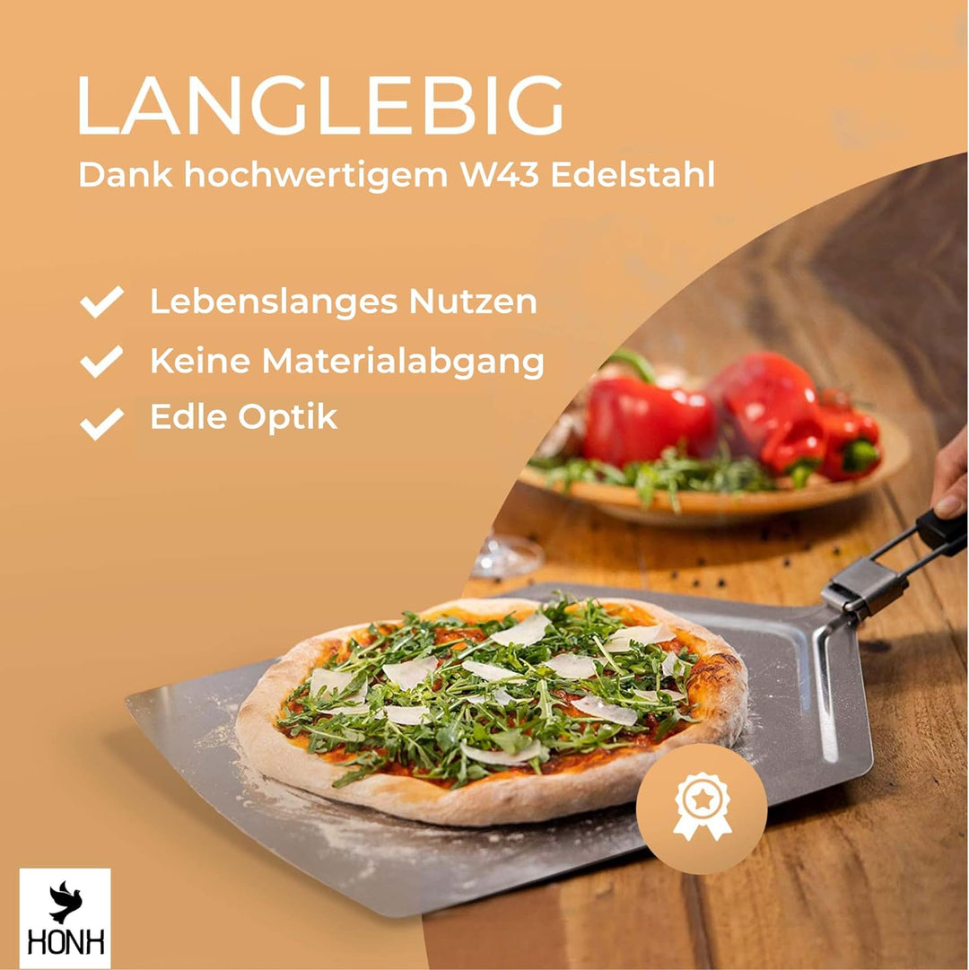 HONH - Pizzaschieber Edelstahl - Extra grosse Schaufel (33 x 38 cm) - Premium Pizzaschaufel mit extr