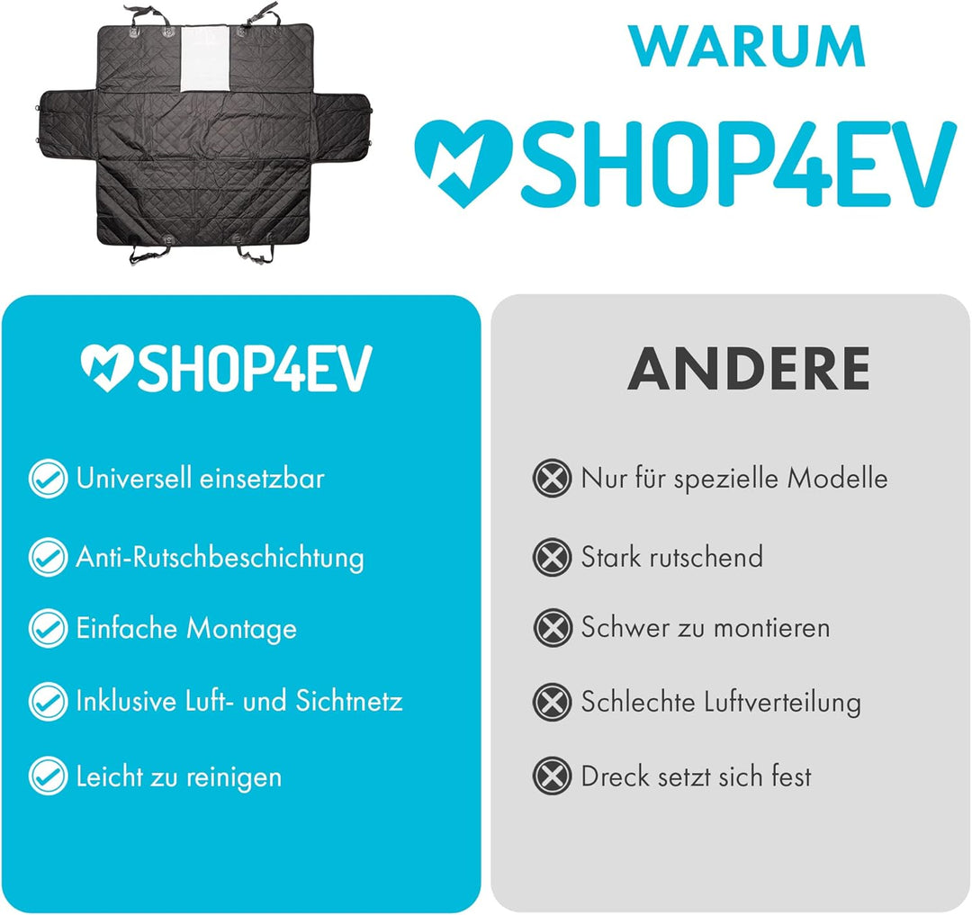 Shop4EV Hundematte Rücksitzbank Rückbank mit Seitenschutz Hundedecke Schondecke Wasserdicht mit Anti