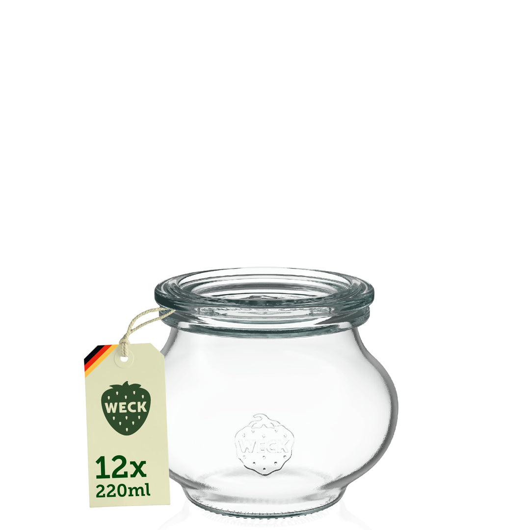 Weck Gläser 190ml – 12er Set mit Deckeln – Schmuckform – robuste, stapelbare Vorratsgläser & Einweck