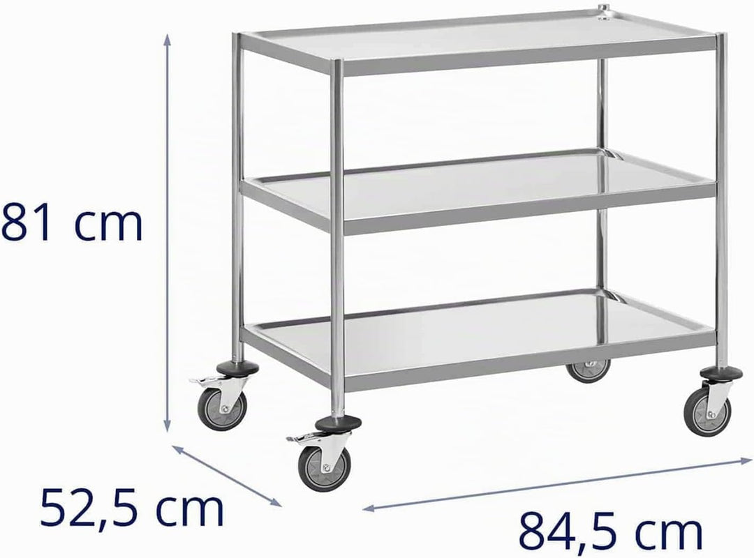 Royal Catering Servierwagen 3 Borde bis 60 kg - Küchenwagen mit Edelstahl Rahmen