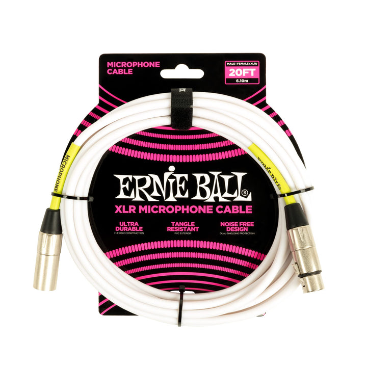 Ernie Ball klassisches XLR-Mikrofonkabel männlich/weiblich 6,10 m (20 ft) - Weiss White 6,1 m, White