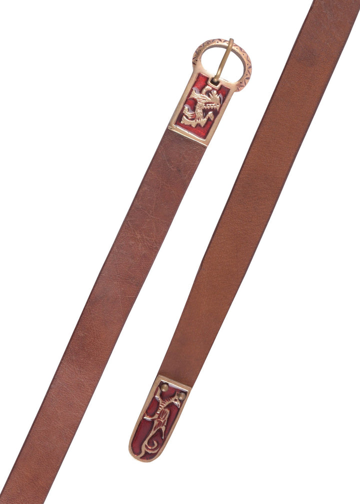 Battle-Merchant Mittelalter Langgürtel mit Greif und Löwenmotiv - LARP Gürtel aus Leder