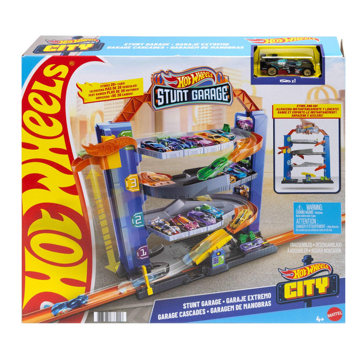 Hot Wheels GNL70 City Stunt Garage-Spielset, Geschenk für Kinder von 3 bis 8 Jahren, mit Aufzug zu d