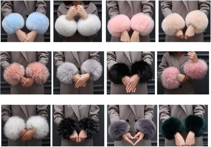 SHTGOI Damen Pelzmanschetten Fell Handgelenk Wärmer Kunstpelz Manschetten Armstulpen Winter Handwärm